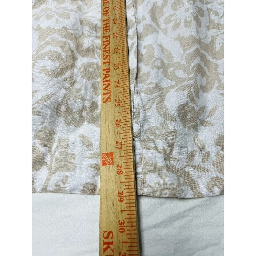 Charter Club 100% Linen Button Up Women Sz 16W Shirt White Tan Floral Woven - Picture 7 of 7